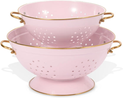 Metal Colander Set of 2, Strainer Basket with Handles perfect for Spaghetti, Pasta, Berry, Vegetable, Fruit, Solid Base Powder Coated Self-draining Kitchen Colander Bowel, 3.5 & 5 Qt, Matte Black