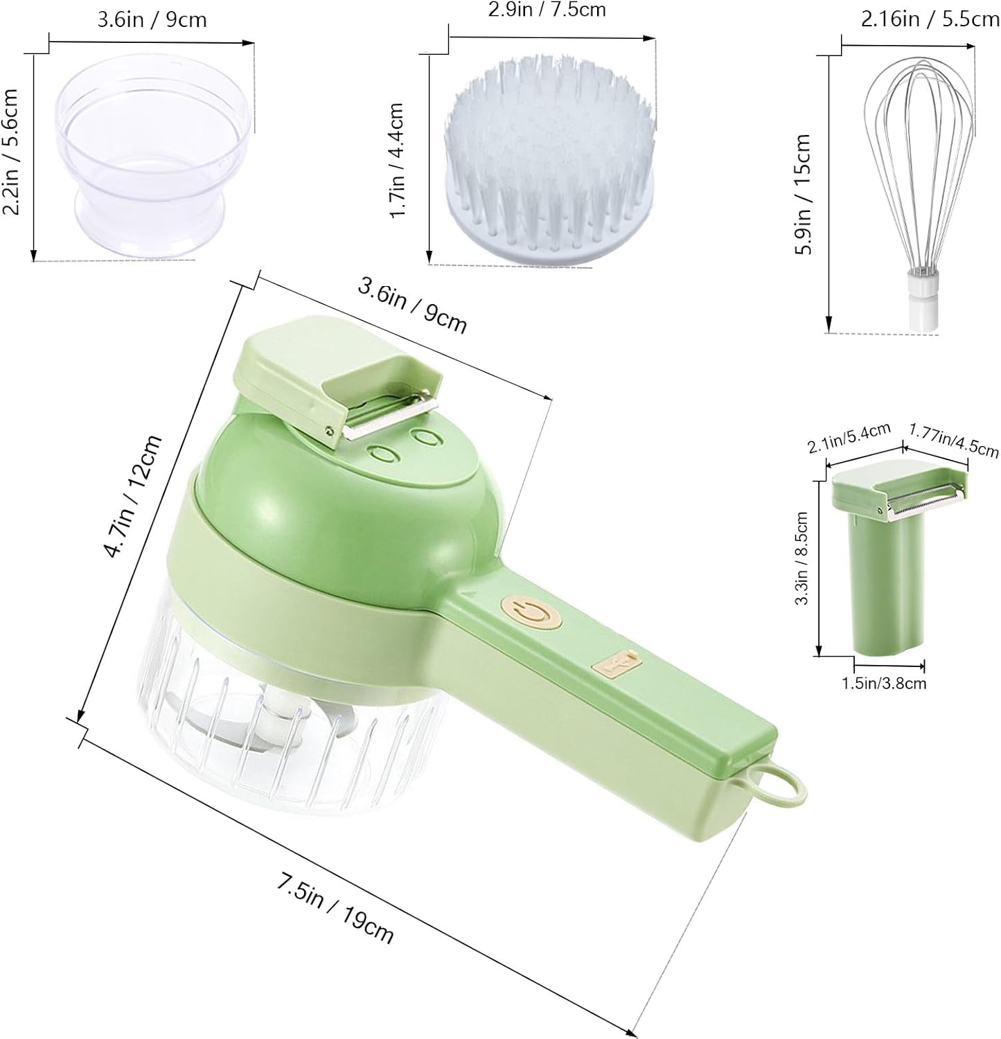 5 in 1 Electric Vegetable Chopper Set, Electric Food Processor with Egg & Cream Beater and Clean Brush, Multifunction Handheld Veggie Chopper for Salad Onion Chili Pepper Celery Meat Ginger