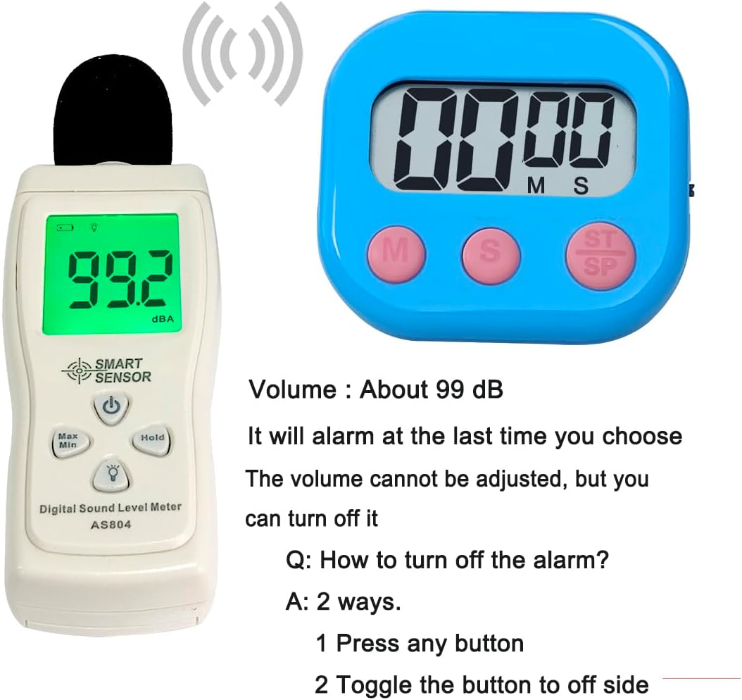 Digital Kitchen Timer, BESTWYA Electronic Timer with Clear LCD Screen Count Up and Down Function 3 Big Buttons On/Off Switch Button for Kitchen, Study, Work, Exercise Training (6, 3 Colors)