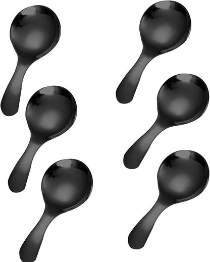 6 Pcs Stainless Steel Mini Spoon Short Handle Small Round Suitable For Dessert, Tea, Coffee, Cake, Sugar, Ice Cream Coffee Tea Spoon. (Silver A)