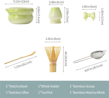 DWEHIXBUY Matcha Kit 7-Pcs matcha whisk set, Measuring Spoon, Japanese Tea Making Tools,Cha, tea bowl, pink matcha set (rosy)