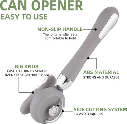 Can Opener Manual Tin Opener Stainless Steel Heavy Duty, Oversized Hand-held Easy Rotary Knob, Safe Cut Manual Can Opener with Non-Slip Handle, Smoother Cut Sharp Blade for Seniors Kitchen Tool, Black