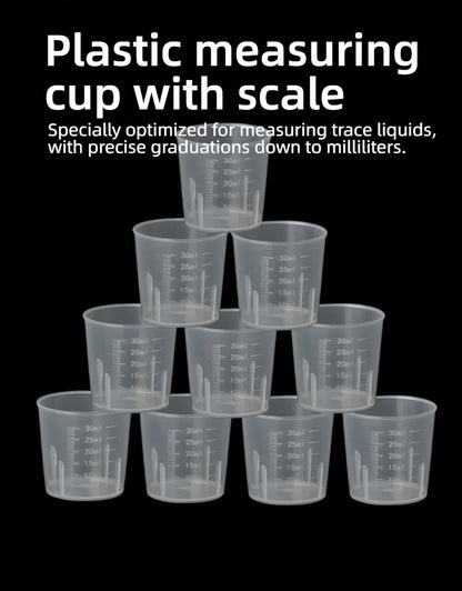 BPA-Free 30ml (1oz) Liquid Measuring Cups (10-Pack) - Mini Plastic Graduated Beakers for Kitchen, Lab, Crafts, Resin - Clear Dual Scale, Accurate safety, Stackable