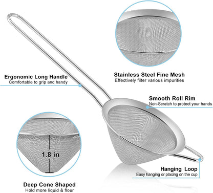 Fine Mesh Strainer, 3.3’’ Stainless Steel Tea Strainer-Silver, 2PCS