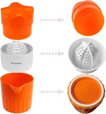 Hand Juicer Citrus Orange Squeezer Manual Lid Rotation Press Reamer for Lemon Lime Grapefruit with Strainer and Container, 2 Cups