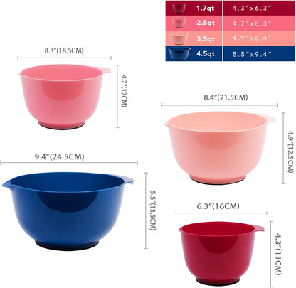 BoxedHome Green Ombre Nesting Plastic Mixing Bowl Set With Pour Spout, Microwave and Dishwasher Safe, BPA free Non-Slip Base, Set of 4 Size 1.7, 2.5, 3.5 and 4.5qt, Great for Prepping, Baking, Cooking