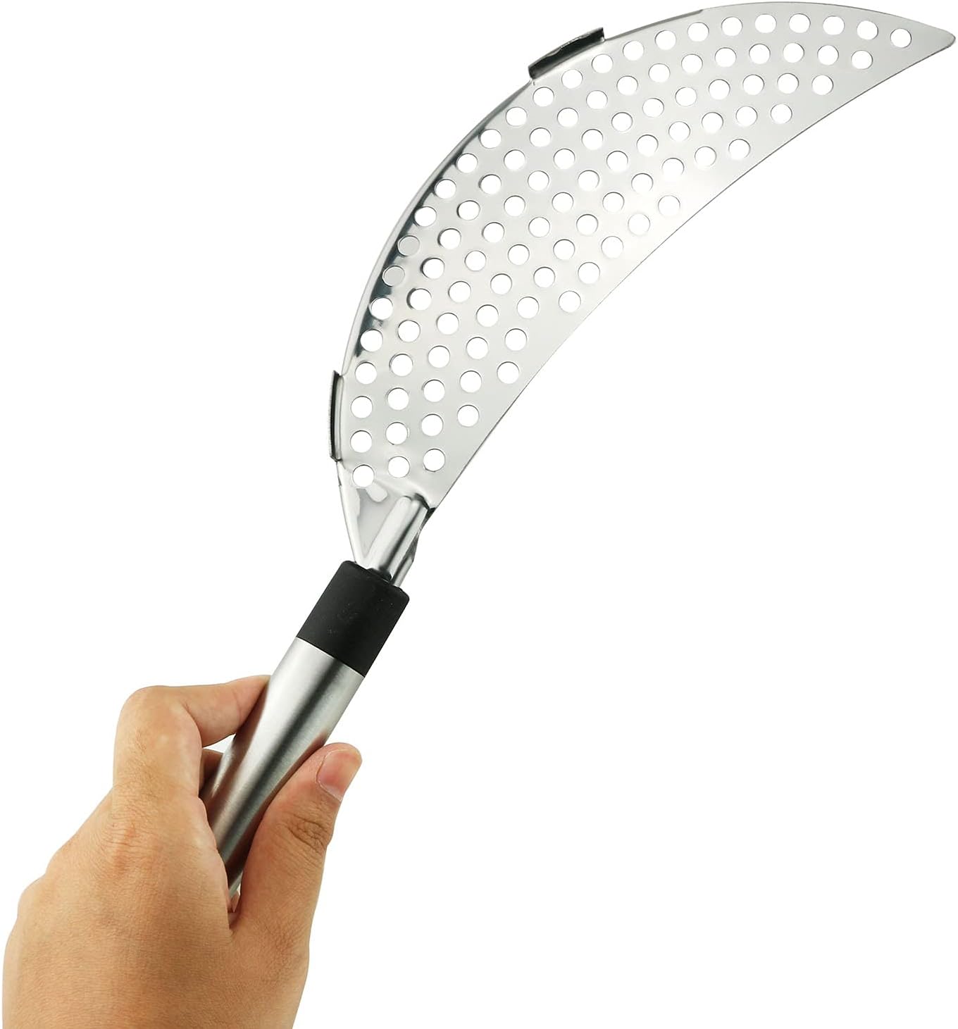 Tegg Crescent Pot Strainer Stainless Steel Grease Pasta Strainer Insert Drainer with Handheld for Different Pot Pan Kitchen Tool