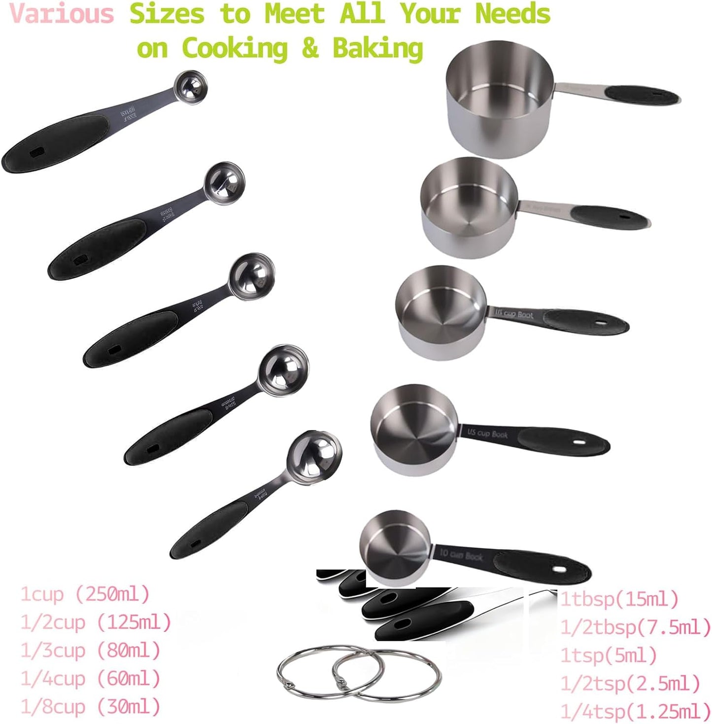Inmorven 10pcs Measuring Cups and Spoons Set, BPA-Free Plastic Kitchen Baking Tools with Engraved Markings, Stackable Design for Dry & Liquid Ingredients (Pink)