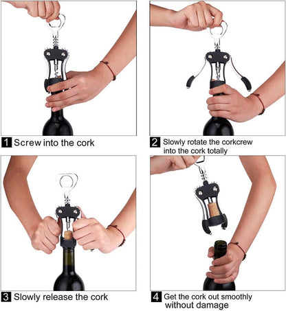 Foho Best Wing Corkscrew Wine Bottle Opener Luxury Waiter Corkscrew with Stopper Set for Wine Enthusiast Waiters - Sleeve Anchors