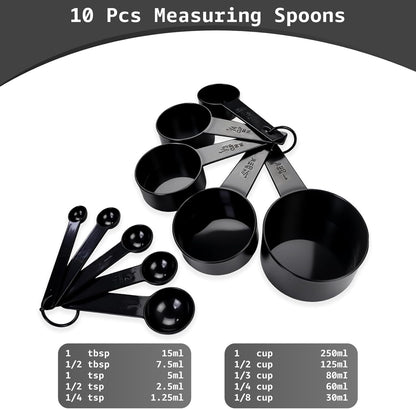Inmorven 10pcs Measuring Cups and Spoons Set, BPA-Free Plastic Kitchen Baking Tools with Engraved Markings, Stackable Design for Dry & Liquid Ingredients (Pink)