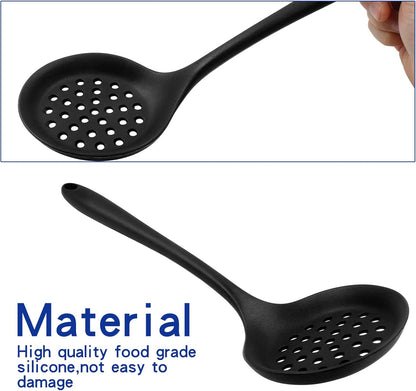 BokWin 1 Pcs Round Slotted Spoon Heat Resistant Silicone Strainer Spoon Non Stick Skimmer Spoon for Cooking Vegetable(Grey)