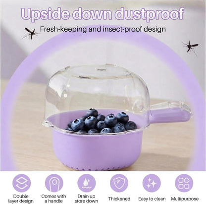 Kitchen Dual-Layer Draining Basket With Handle, Small Fruit Spinner And Strainer, Mini Colander, Dual Layer Rinser, Watermelon Bowl Strainer Container For Berries, Vegetables, Fruits (Purple)