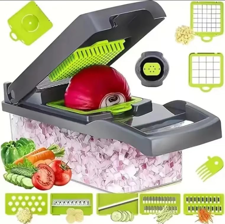 16 in 1 Vegetable Chopper, Fruit Vegetable Slicer, Onion Dicer, Food Chopper with Container, Vegetable Cutter & Spiralizer for Onion Salad (Home Essential Gadget & Kitchen)