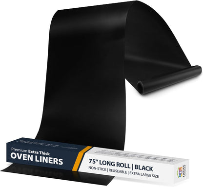 Oven Liners for Bottom of Oven - 2 Pack Large Heavy Duty Mats, 17”x25” Non-Stick Reusable Liner for Electric, Gas, Toaster Ovens, Grills - BPA & PFOA Free Kitchen Accessory to Keep Oven Clean (Black)