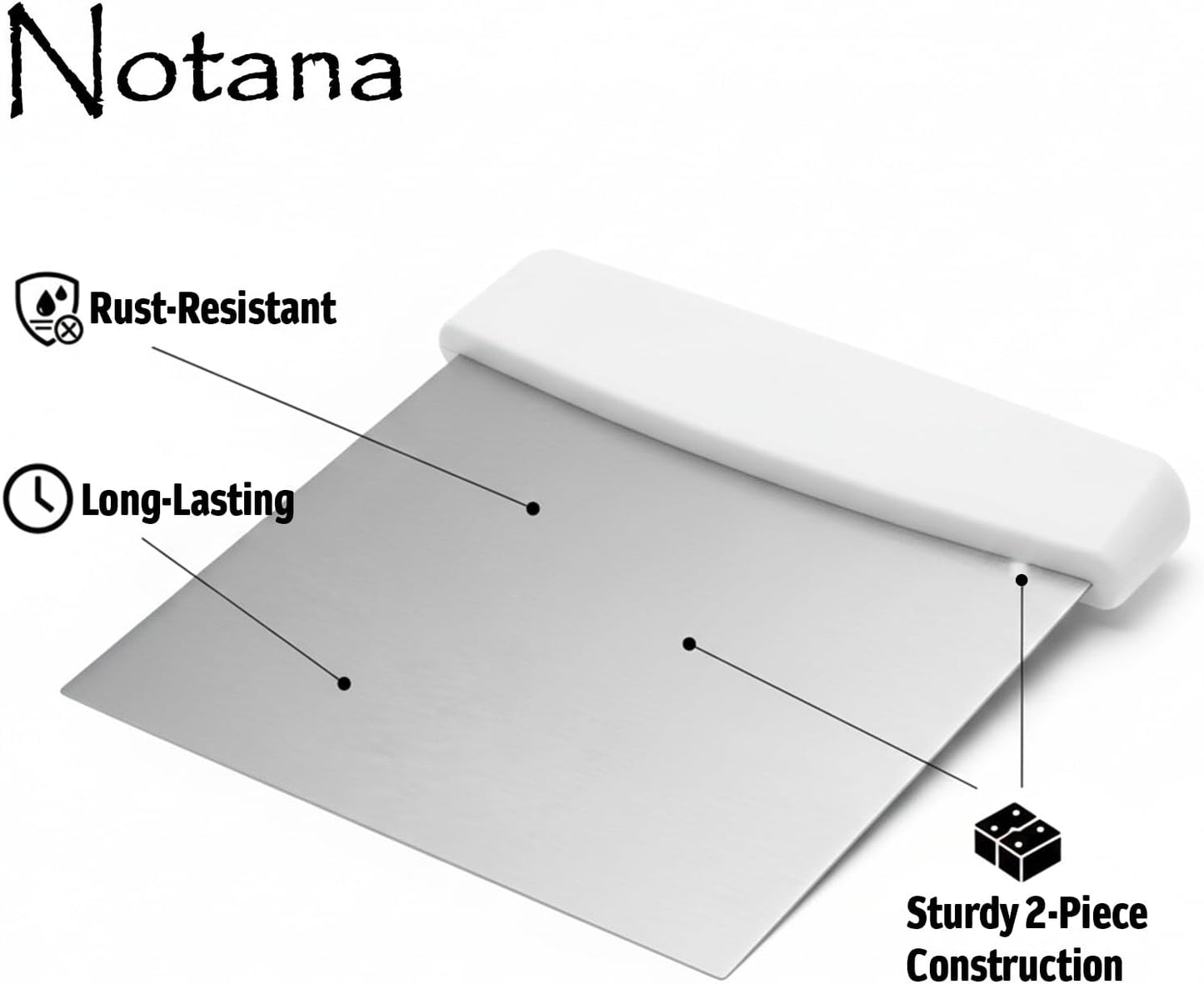 Stainless Steel Dough Cutter and Bench Scraper with White Plastic Handle - Pastry Scraper and Dough Divider for Bread, Pizza, Pastry, Baking Prep, and for Kitchen Use (5 7/8" x 4 1/4")