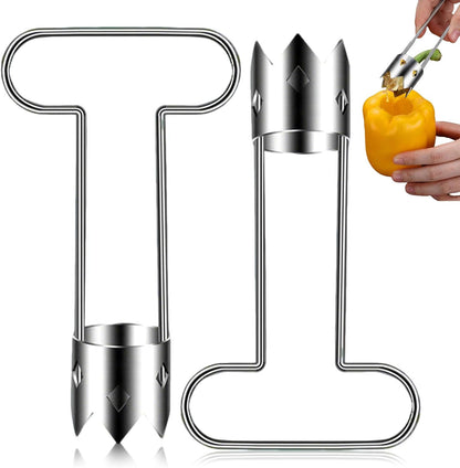 Multifunctional Fruit and Vegetable Core Remover,2026 New Red Bell Pepper Corer - Pepper, Pineapple, Pear, Apple Corer - Designed for a Wide Range of Fruits and Vegetables (2 PCS, Silver)