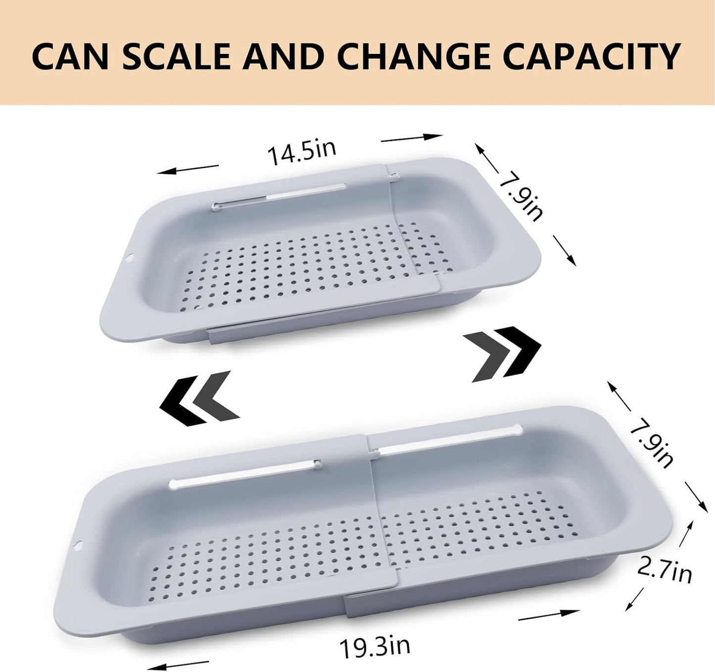 Nice Day Colander Strainer Over The Sink, Collapsible Colander Extendable Plastic Fruit Vegetable Strainer Drainer Basket for Kitchen