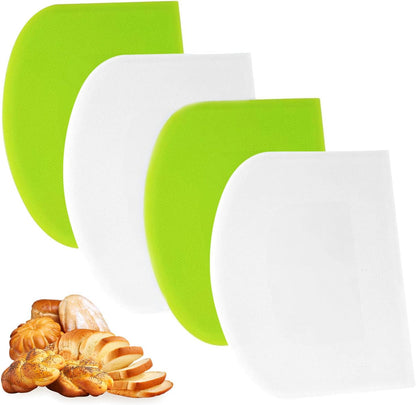 4 Pcs Dough Scraper Bench Scraper 4.65x3.66" Plastic Flexible Bowl Scraper Sharp-Edged Multi-Angle Cake Scraper Non-Slip Baking Tool Decorating Tool Shaping Tool (4Pcs Two white+ Two green)