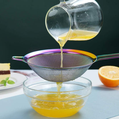 Gold Fine Mesh Strainer 3 Pieces Set, Golden Flour Sifter For Baking, Stainless Steel Clander, Gold Matcha Tea Strainer, Gravy Separator, Stasher Sieve Pasta Strainers