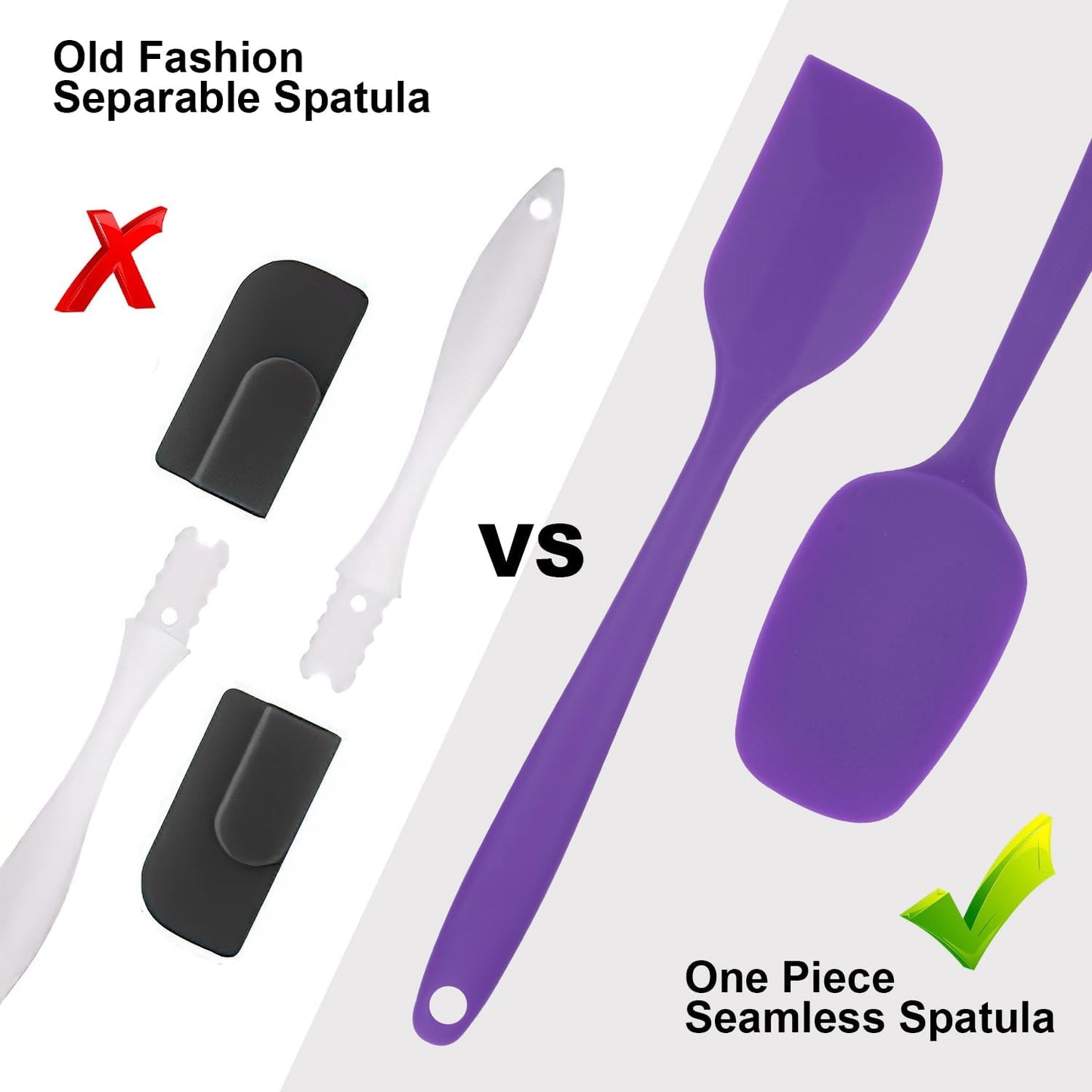 Silicone Spatulas Set of 6, Rubber Spoon Spatula Heat Resistant Spoonula One Piece Design Seamless Spatula Non-Stick Scrapers Baking Mixing Tool (Black)