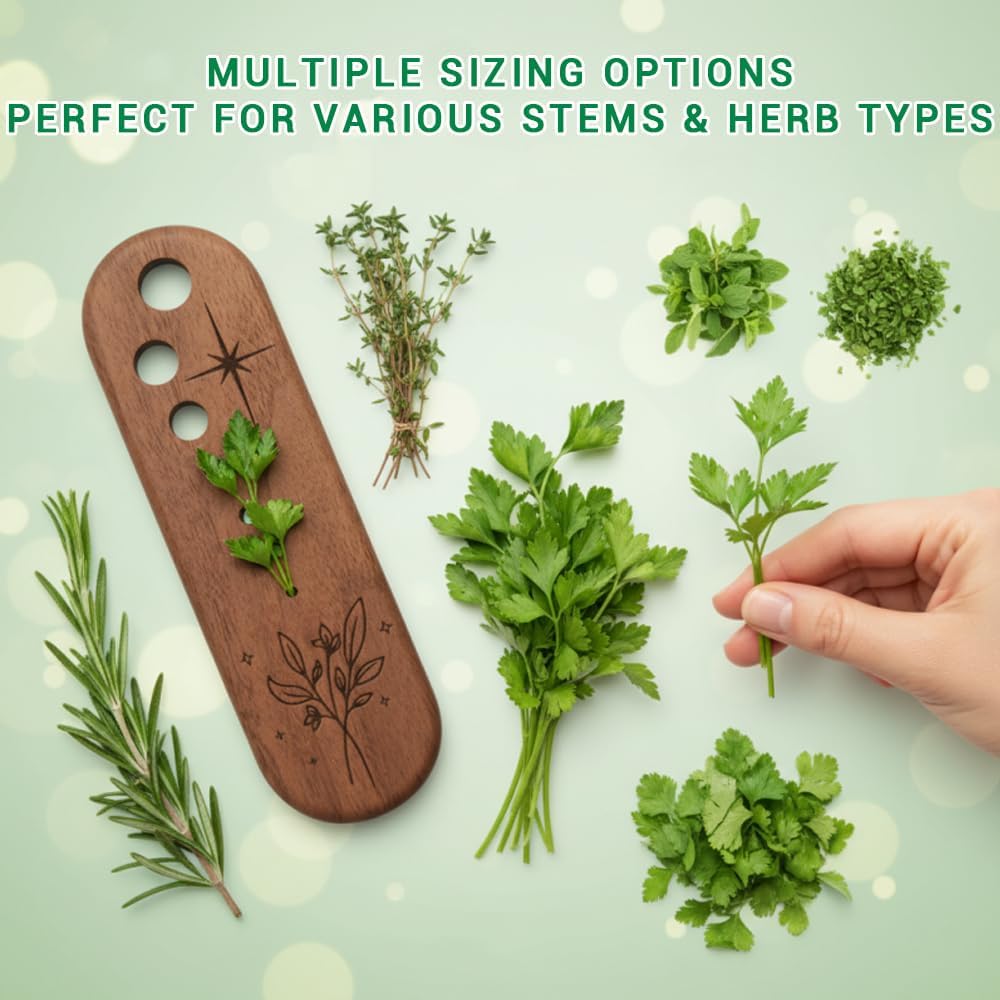 Wooden Herb Stripper Tool, Natural Wood Leaf Separator with 7 Hole Sizes, Kitchen Gadget for Herbs and Vegetables, Herb Stripper Bowl Gifts for the Kitchen Suitable for Home Use & Chefs