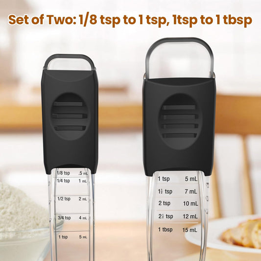 Professional Adjustable Measuring Spoons Set of 2#2258, Fits in Spice Jars, Teaspoon Measuring Spoons 9 in 1 for Dry and Liquid, BPA- free & Dishwasher Safe