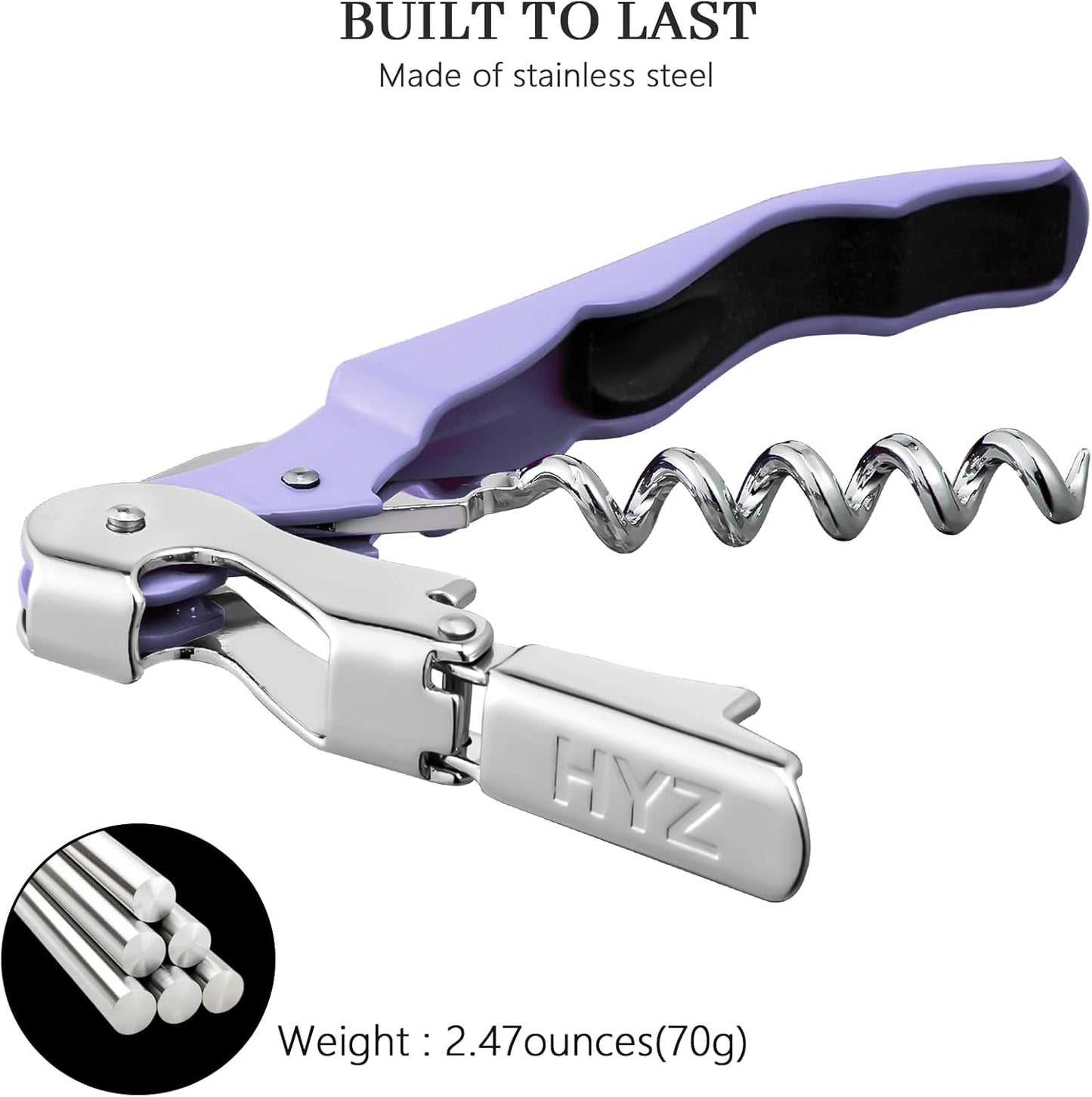 HYZ 2-Pack Wine Opener Waiter Corkscrew, Professional Wine Key for Servers, Bartender, with Foil Cutter, Manual Wine Bottle Opener Double Hinged (Black)