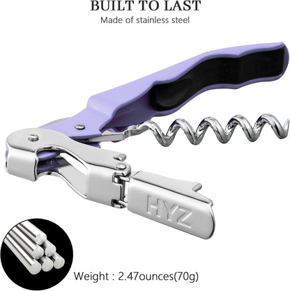 HYZ 2-Pack Wine Opener Waiter Corkscrew, Professional Wine Key for Servers, Bartender, with Foil Cutter, Manual Wine Bottle Opener Double Hinged (Black)