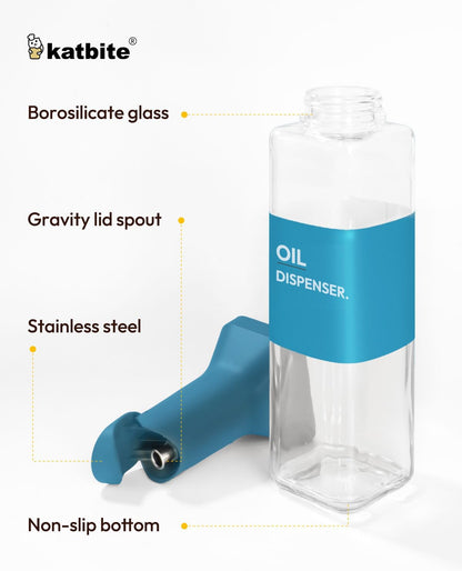 katbite 16oz Glass Olive Oil Dispenser Bottle for Kitchen Cooking - Leakproof Kitchen Essential with Precise Pouring Spout for Salad, Air Fryer, BBQ, Non-Stick Pans, Easy Refill and Use, Light Grey