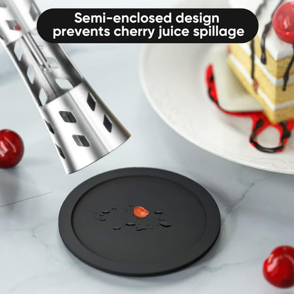 7 Hole Cherry Pitter, Upgraded Stainless Steel with Layer Separation (Fruit & Pit Separate), Anti-Splash Cover, Professional Multi-Cherry Remover for Baking, Kitchen Gadget (Red)