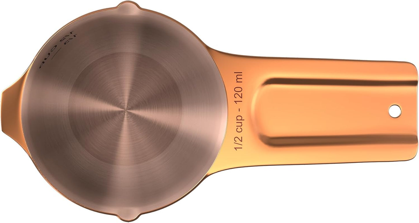 Color Up 2 Cup Measuring Cup, 480ml Stainless Steel Metal, Easy-Pour Spouts, Engraved Markings, Flat Base, Dishwasher Safe, for Dry and Liquid Ingredients