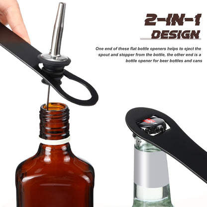 Remerry 4 Pcs Bottle Opener and Pour Spout Remover Flat Bar Key Stainless Steel Bar Speed Opener for Wine Bottle Double Ended Beer Bartenders Kitchen (Black)