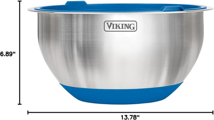 Viking Mixing Bowls Set, 10 Piece Stainless Steel Kitchen Cookware, Non-Slip Silicone Base, Includes Tight Fit Lids, Dishwasher Safe, Black