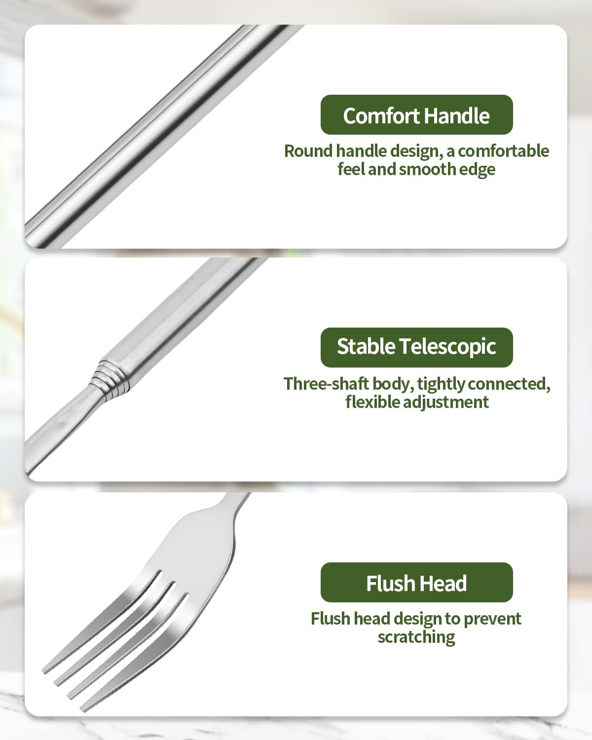 2 PCS Extendable Spoon, Telescopic Stainless Steel Spoon Set, Expandable Extension Spoon to 25 In Tableware, for BBQ Dinner Fruit Dessert