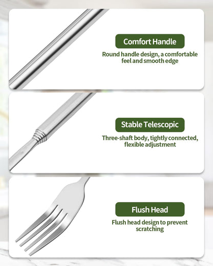 2 PCS Extendable Spoon, Telescopic Stainless Steel Spoon Set, Expandable Extension Spoon to 25 In Tableware, for BBQ Dinner Fruit Dessert