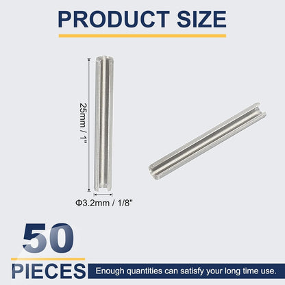 PATIKIL Slotted Spring Pin, 50 Pcs 1/8" x 3/4" (3.2mm x 20mm) 304 Stainless Steel Split Roll Pins Spring Dowel for Home Improvement Automotive Machine Repair, Silver - Colors A