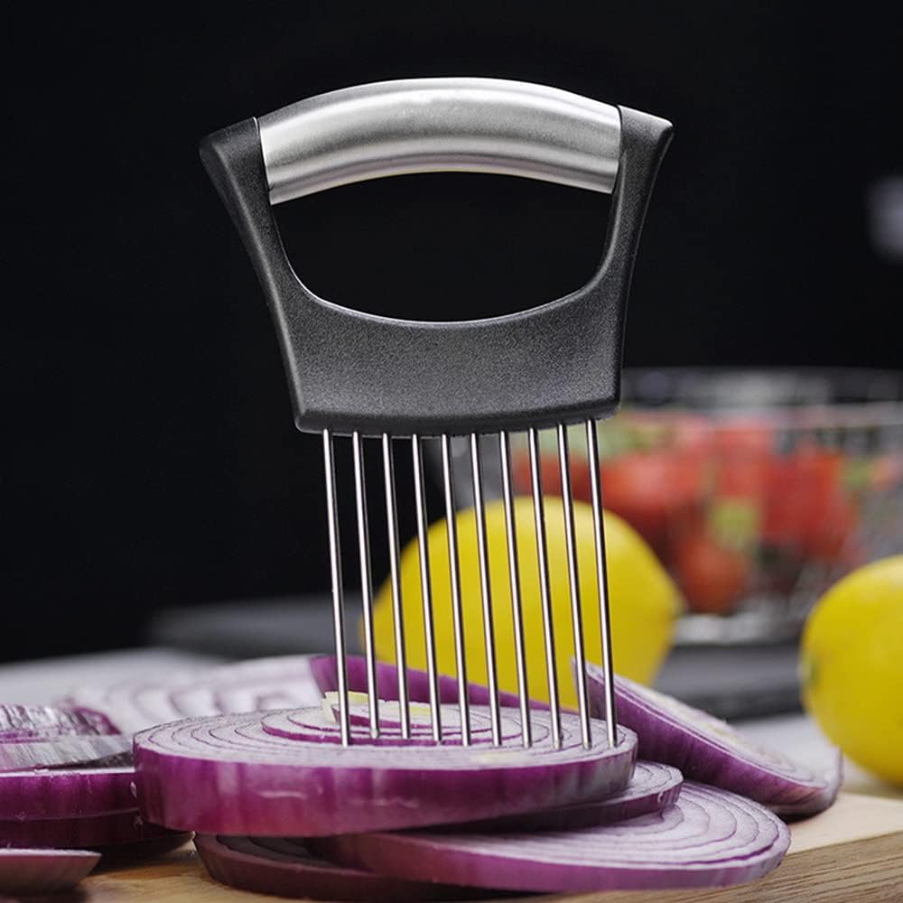 Stainless Steel Onion Cut Holder Slicer With 10 Even Prong Easy Hold Vegetable To Cut Tomato Lemon Potatoes And Loosen Meat Kitchen Tools(Silver)