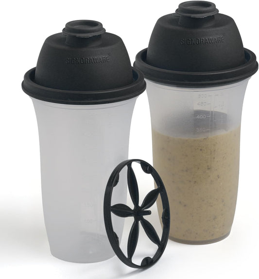 SIGNORA WARE Shaker Bottles | 17-Ounce Plastic Protein Shake Bottle for Meal Replacement Shakes & Smoothies, Beverages, Mixing Salad Dressing & Sauces, Margarita, & More | 2 Pack