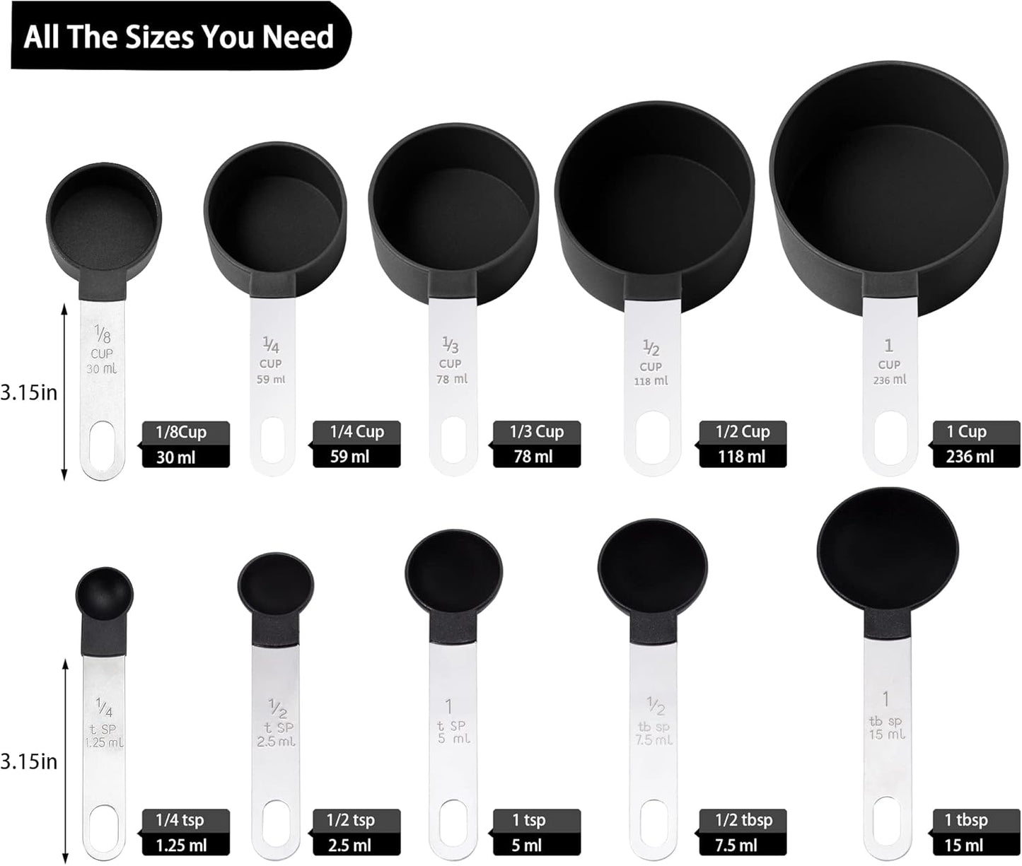 Measuring Cups and Spoons Set of Huygens Kitchen Gadgets 10 Pieces, Stackable Stainless Steel Handle Measuring Cups for Measuring Dry and Liquid Ingredient (Mauve)