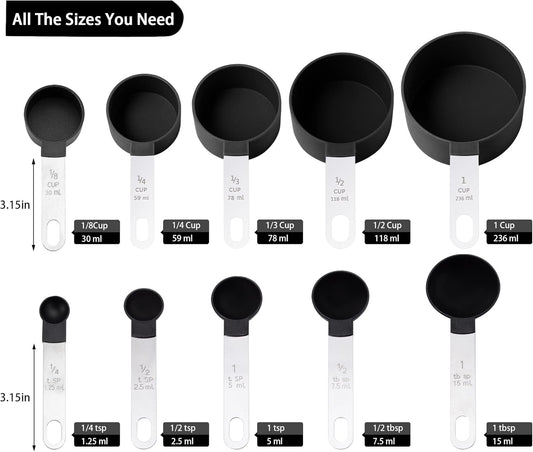 Measuring Cups and Spoons Set of Huygens Kitchen Gadgets 10 Pieces, Stackable Stainless Steel Handle Measuring Cups for Measuring Dry and Liquid Ingredient (Mauve)