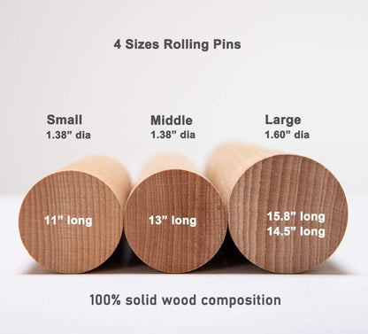 GOBAM Wood Rolling Pin, Small - Dough Roller for Pasta, Cookies, Pie, Pizza, Chapati, Fondant, Rolling Pins for Baking, Bread Making Tools and Supplies - 11 x 1.38 Inches
