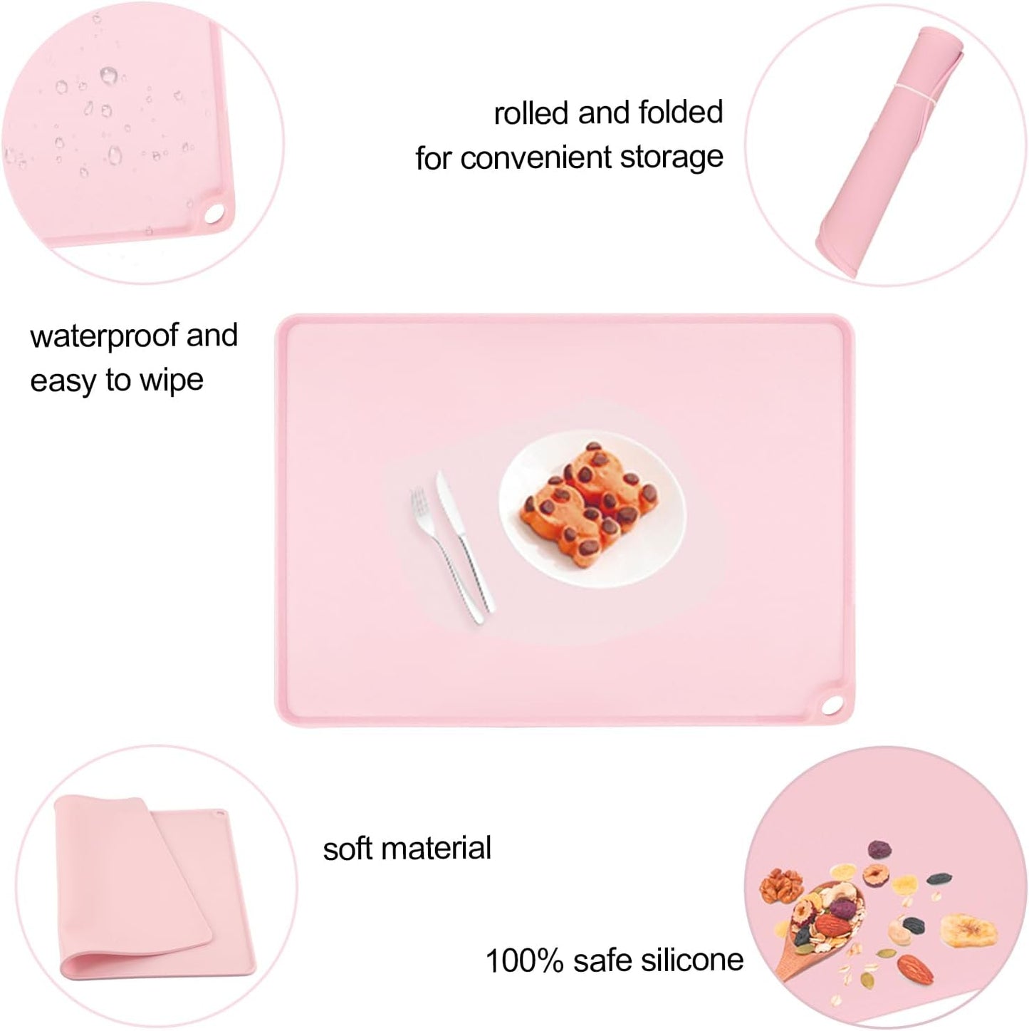 Standard Silicone Mat,Black Baking Mat-Food Grade Kids Dinner Table Placemat Non Slip Counter Mat with Raised Edges Heat Resistant Mat for Air Fryer Nonstick Pastry Dough Mat(1 Pack 23.6'' x 15.7'')
