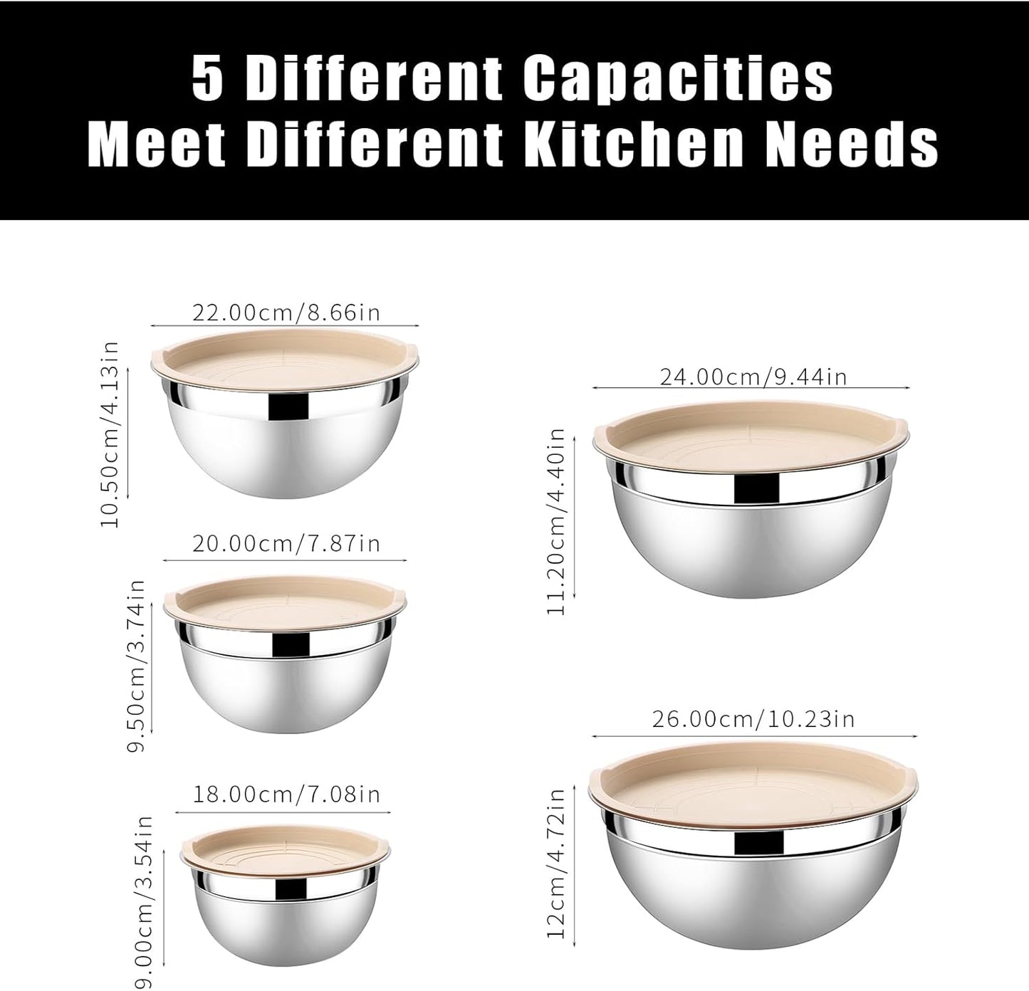 Lazycorner Stainless Steel Mixing Bowls with Airtight Lids Set of 7 Stainless Steel Bowls Set with 3 Grater Attachments Great for Serving & Baking