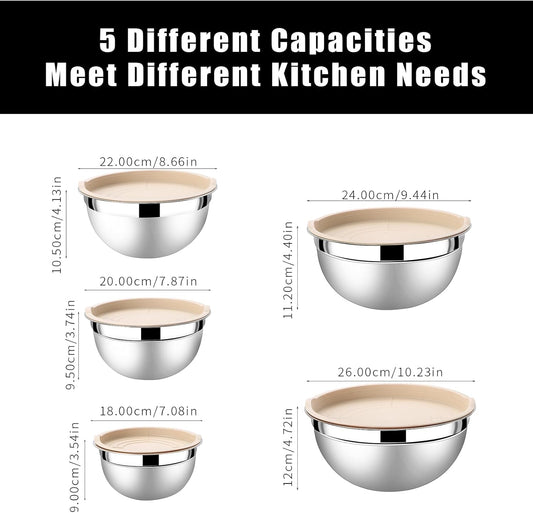 Lazycorner Stainless Steel Mixing Bowls with Airtight Lids Set of 7 Stainless Steel Bowls Set with 3 Grater Attachments Great for Serving & Baking