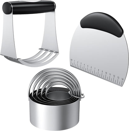 Biscuit Cutter Set, Dough Blender, Pastry Cutter, Biscuit Cutter, Dough Cutter,Pastry Cutter Set, Round Sifter,Baking Dough Tools for Cooking Cookies (3 Pcs/Set)