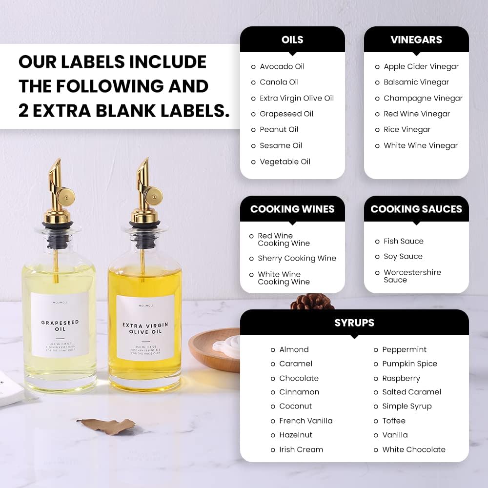 Molimoli - Premium Olive Oil Dispenser Bottles for Kitchen with Pourer - Oil and Vinegar Dispenser Set, Glass Dispenser for Kitchen, Dispenser Bottle of 350ml - Set of 2