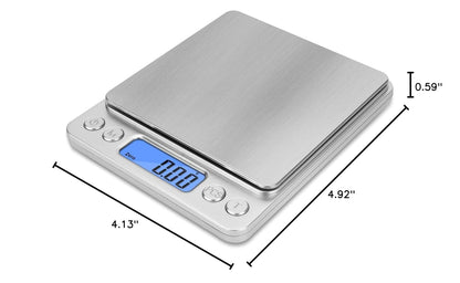 Gram Scale 500g x 0.01g Precision, Digital Mini Pocket Size Portable Scale with Two Trays Nine Units, LCD Display Stainless Steel Platform for Weighing Jewelry Cooking Baking