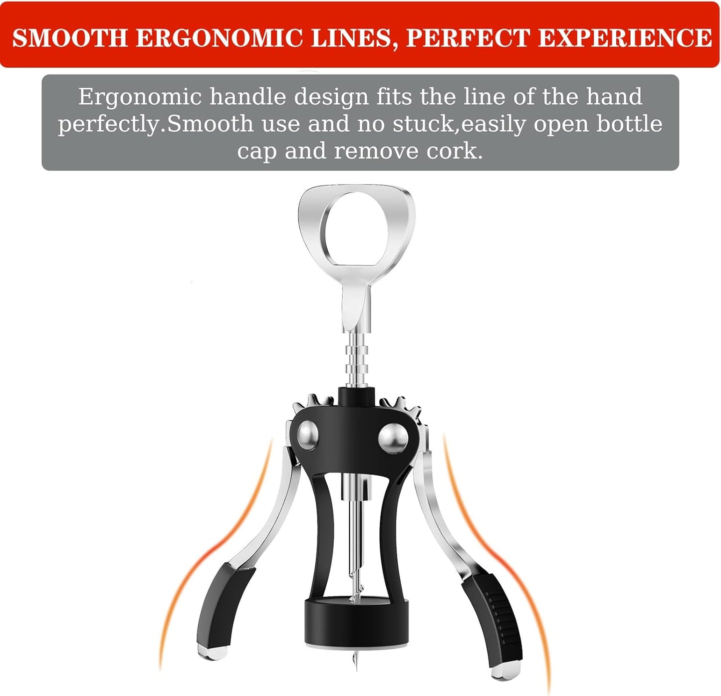 KORCCI Wine Opener, Heavy-Duty Zinc Alloy Wing Corkscrew, Premium Beer Bottle Opener, Multifunctional Wine Accessories with Ergonomic Handle and Sharp Screw, for Kitchen, Bar, Restaurant (SILVER)