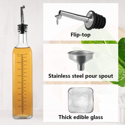 WERTIOO Olive Oil Dispenser Bottle,4Pack 17 OZ Glass Oil Dispenser for Kitchen with 4 Pourer,2 Stainless Steel Funnel & 1 Pen and 8 Label for Kitchen (500ml)