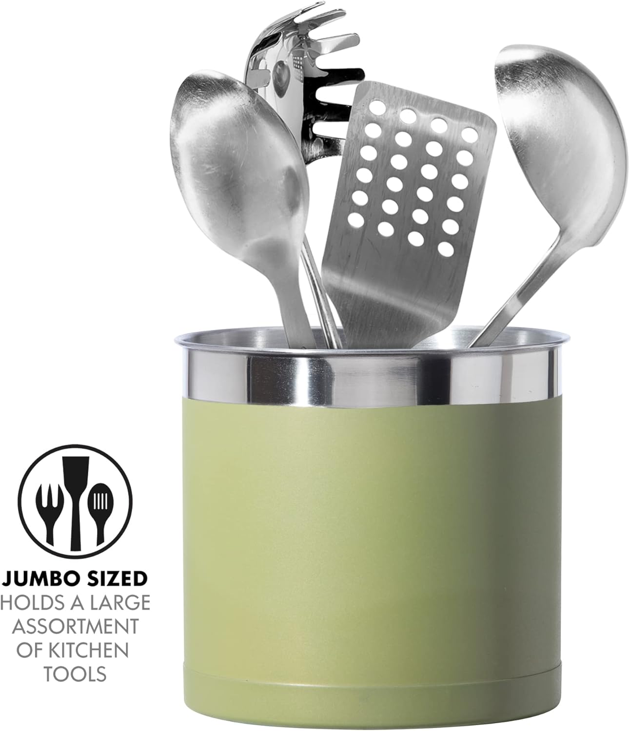Oggi Stainless Steel Jumbo Utensil Holder - 7" Utensil Caddy, Weighted Base for Stability - Extra Large Utensil Crock and Countertop Utensil Organizer, Stainless Steel
